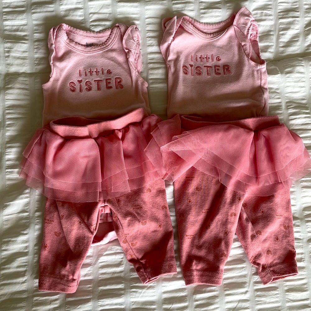 Newborn twin girls sister set